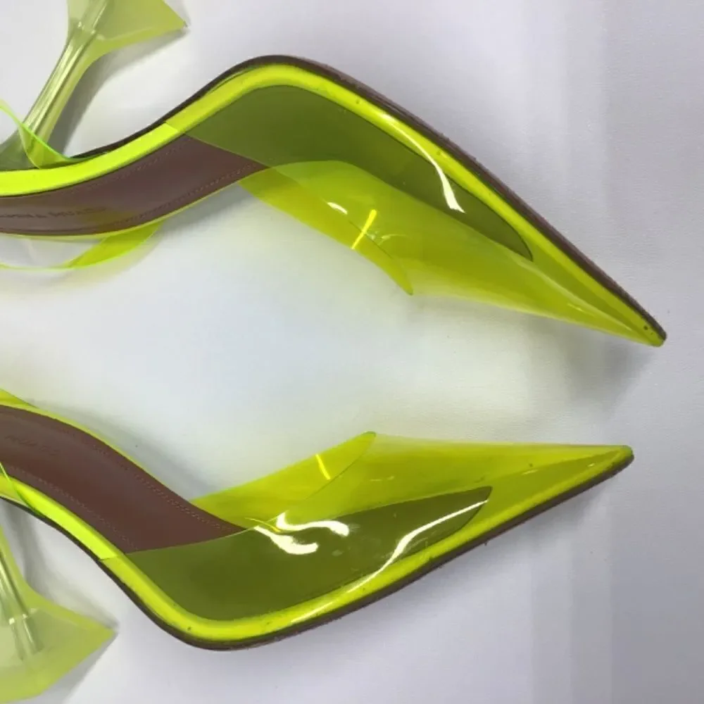 Amina Muaddi Holli‎ Slingback Heels Yellow PVC Pointed Toe Women’s EU 38